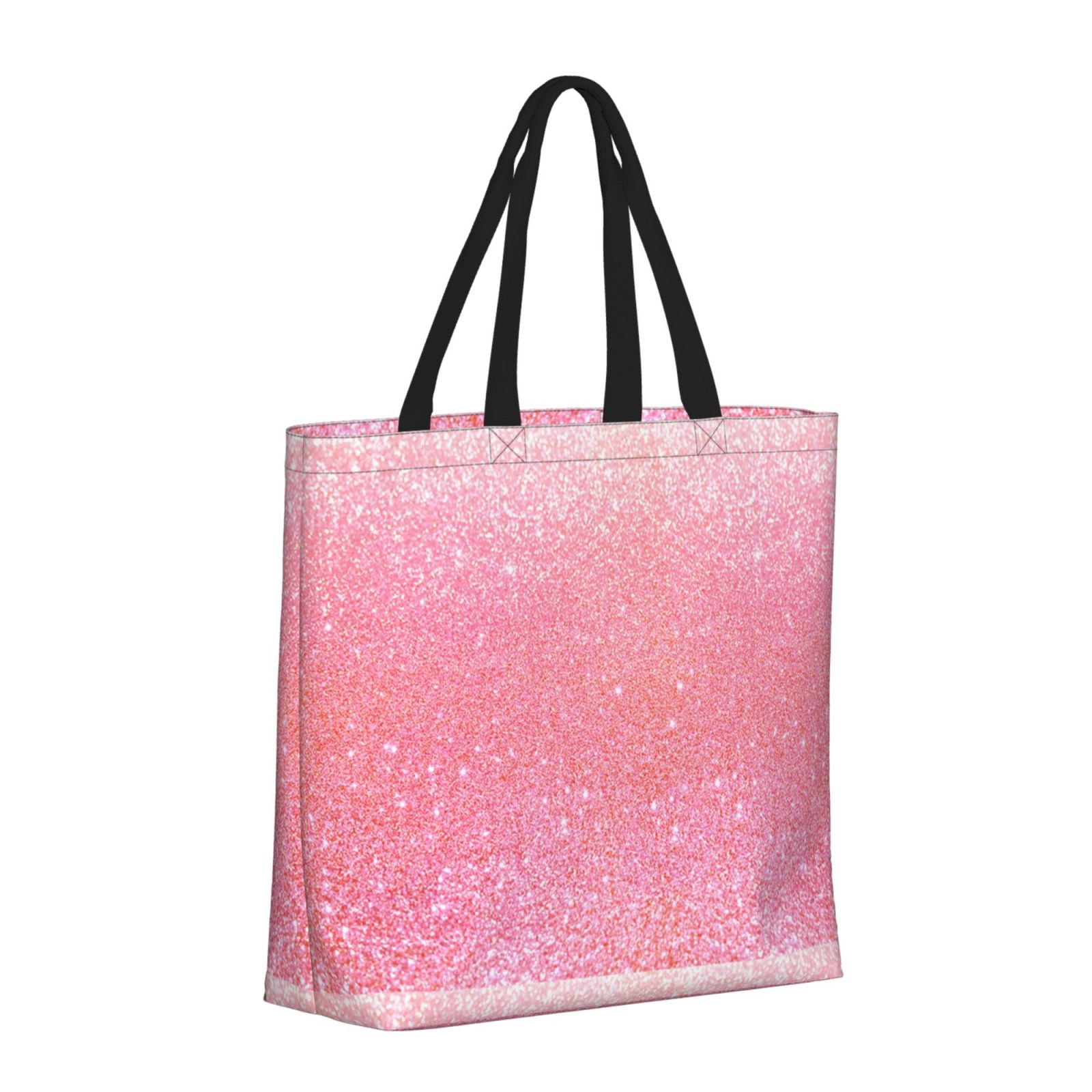 Disketp Sparkly Pink Glitter Canvas Tote Bag,Women Shoulder Bag