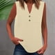 thumbnail image 2 of Camiseta sin mangas de verano para mujer, corte holgado, plisada, cuello en V, sin mangas, fluida, informal, 2 of 5