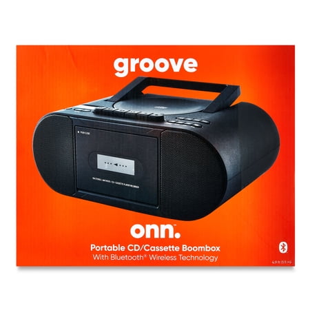 ONN. PORTABLE CD/CASSETTE BOOMBOX WITH BLUETOOTH WIRELESS TECHNOLOGY, BLACK