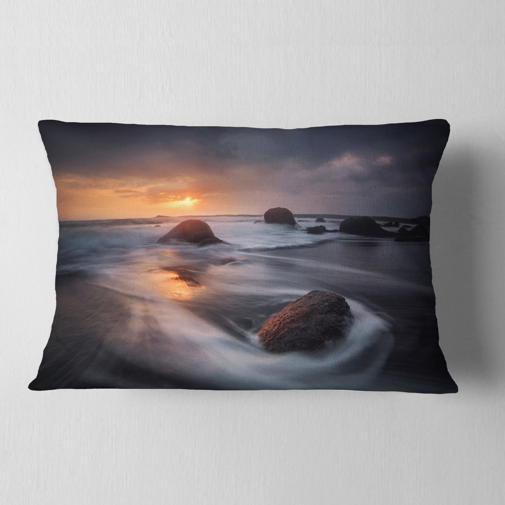 Designart 12" x 20" Black Polyester Throw Pillow