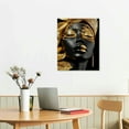 thumbnail image 2 of HOMICOZI African Portrait Artwork Black and Gold Black Woman Tropical Leaves Inspirational Print Bathroom Decor Motivational Quotes Canvas Painting for Living Room Wall Art Framed 12x16inch, 2 of 4