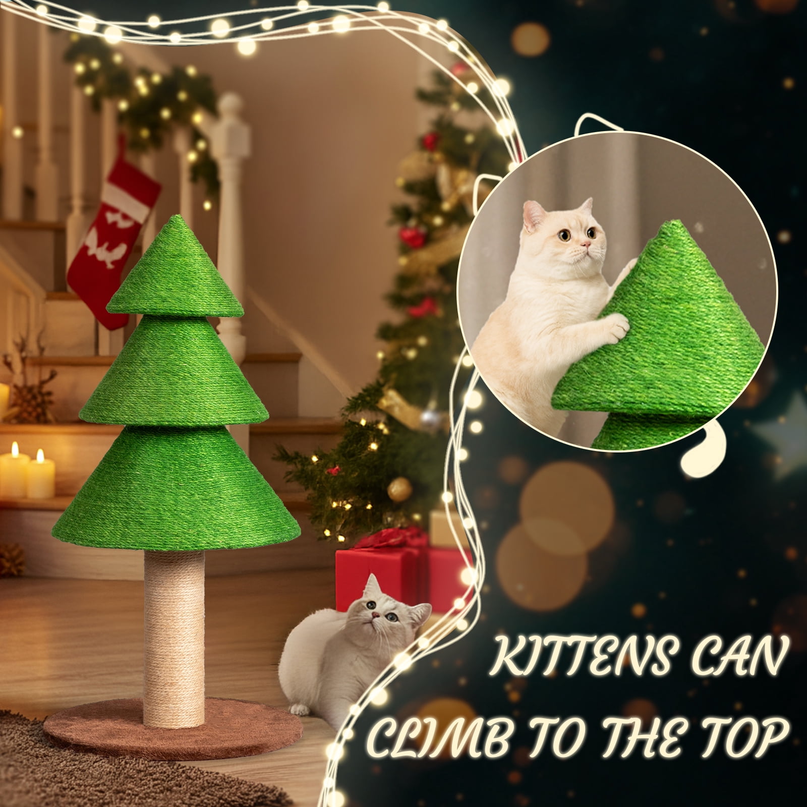 Zimtown Large Christmas Tree Cat Scratching Post, 31.5-Inch Tall Sisal Scratcher for Indoor Cats, with Toy Ball, Green