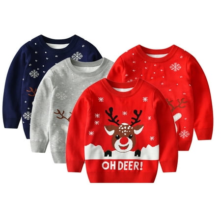 

Godderr Kids Toddler Boys Girls Christmas Knit Sweaters 2-8Y Long Sleeve Pullover Sweat Baby Bottoming Shirt Baby Xmas Ugly Sweaters Tops