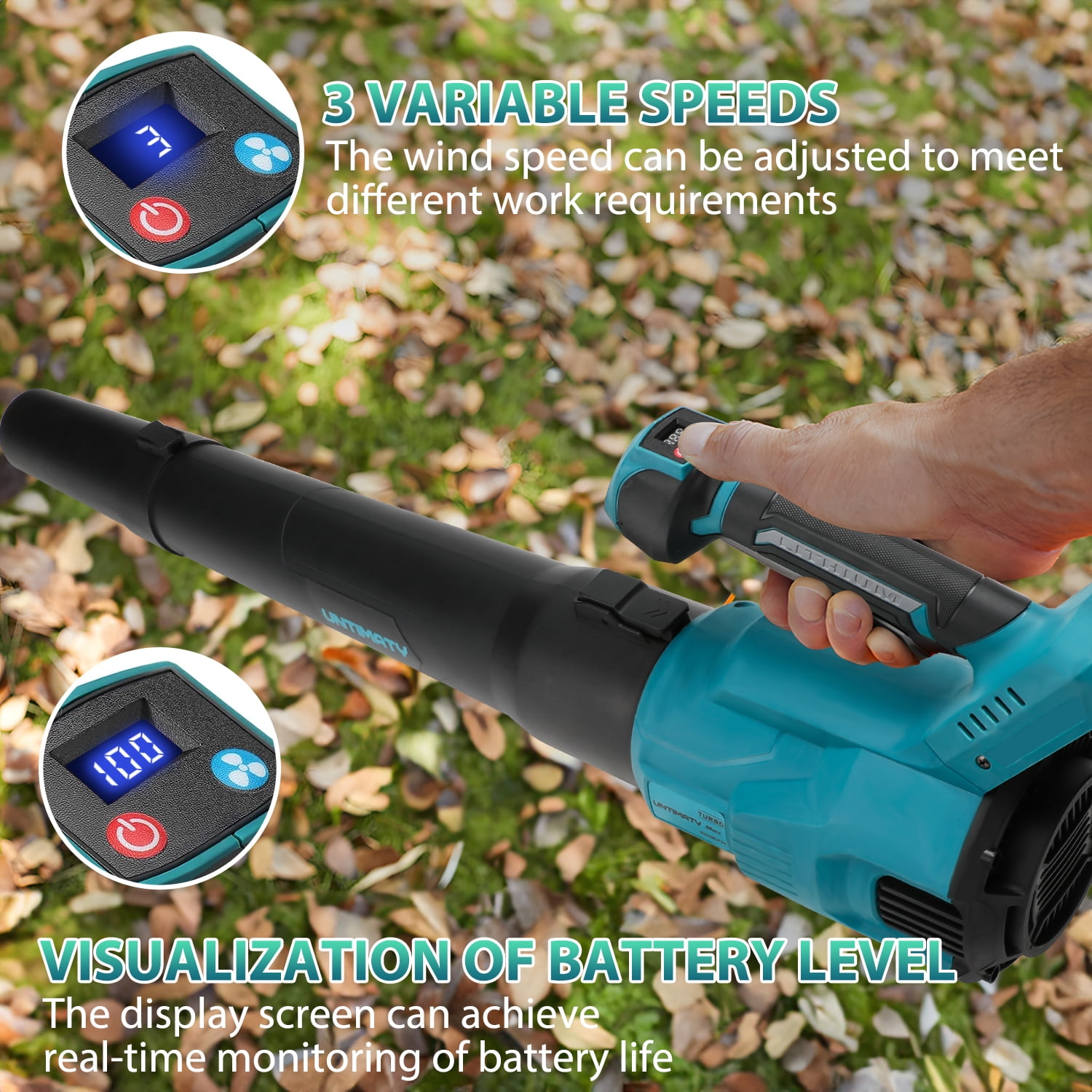 UNTIMATY 500 CFM Cordless Leaf Blower for Lawn Care 200 MPH Battery Leaf Blower Leaf Blower with 2 x 4.0Ah Battery, Brushless Motor, Charger, 3 Variable Speeds