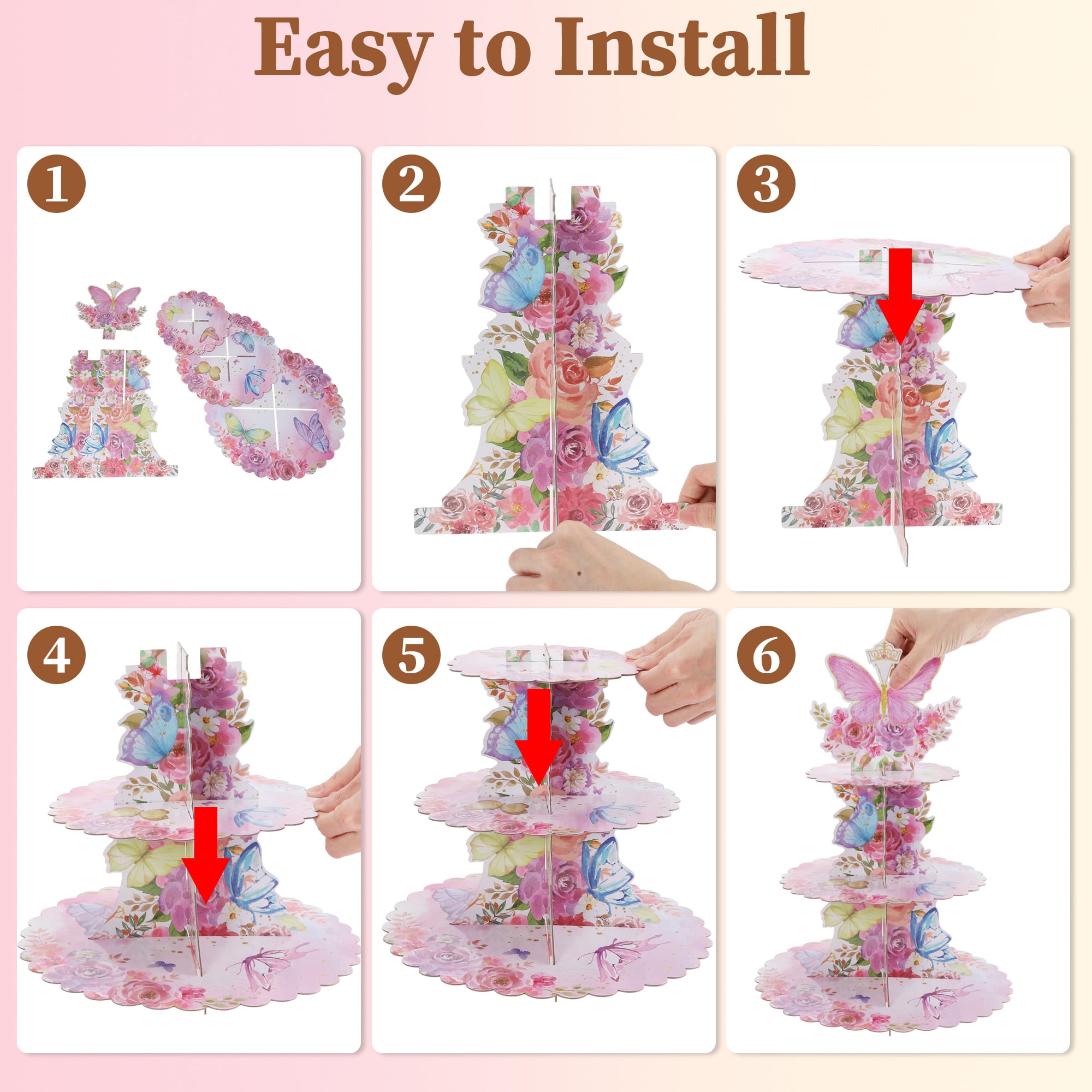 Unique Bargains 3-Tier Butterfly Pattern Cupcake Stand Tower for Birthday Wedding Party