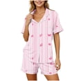 thumbnail image 5 of Enjoytime Cute Pajama Sets for Women Print Comfy 2 Piece Sleepwear Short Sleeve Button Down Shirts with Shorts Loungewear Set, 5 of 7