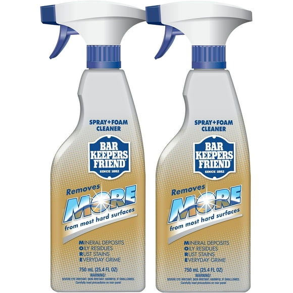 Bar Keepers Friend MORE Spray + Foam Multipurpose Cleaner (2 x 25.4 oz), Stain & Rust Remover for Bathroom, Kitchen & Outdoor Use on Stainless Steel, Aluminum, Brass, Tile, Ceramic, Porcelain & More
