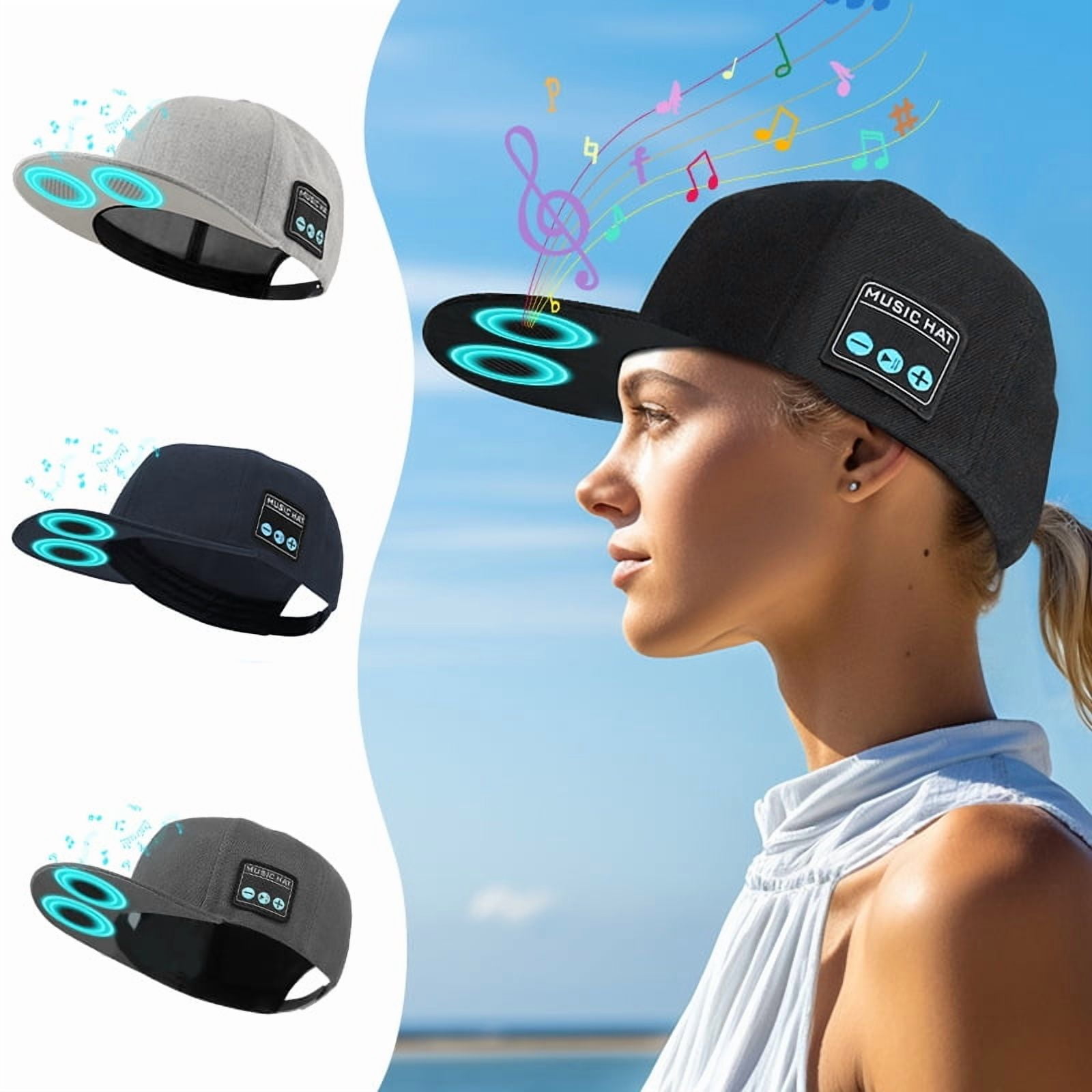 Wireless speaker hat Bluetooth 5.4 dual speaker outdoor sports music playback duckbill hat,Black,Bluetooth 5.4,YX2-B