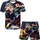 thumbnail image 1 of Conjuntos de ropa Demon Slayer para bebés y niñas, camisetas de manga corta de verano y pantalones cortos, 2 uds./trajes, nuevos trajes informales estampados 14T Gao Jinjia LED, 1 of 2