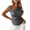 thumbnail image 2 of Pounoo Womens One Shoulder Tops Asymmetrical Solid Color Blouses Casual Slim Fit Lightweight Soft Comfy Party Wear Shirts Gift, 2 of 7