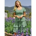 thumbnail image 4 of Vestido Belle Poque 2025 con cuello cuadrado y volantes escalonados, verde, 4 of 8
