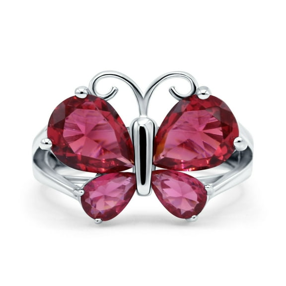 Teardrop Pear Butterfly Filigree Swirl Ring Simulated CZ 925 Sterling Silver size 5