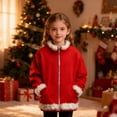 thumbnail image 5 of BOBOGOJP Hoodies for Girls Full Zip Furry Trim Thick Jacket Kids Boys Christmas Santa Sherpa Fleece Lined Warm Pullover Red for Size 4-5 Years, 5 of 6