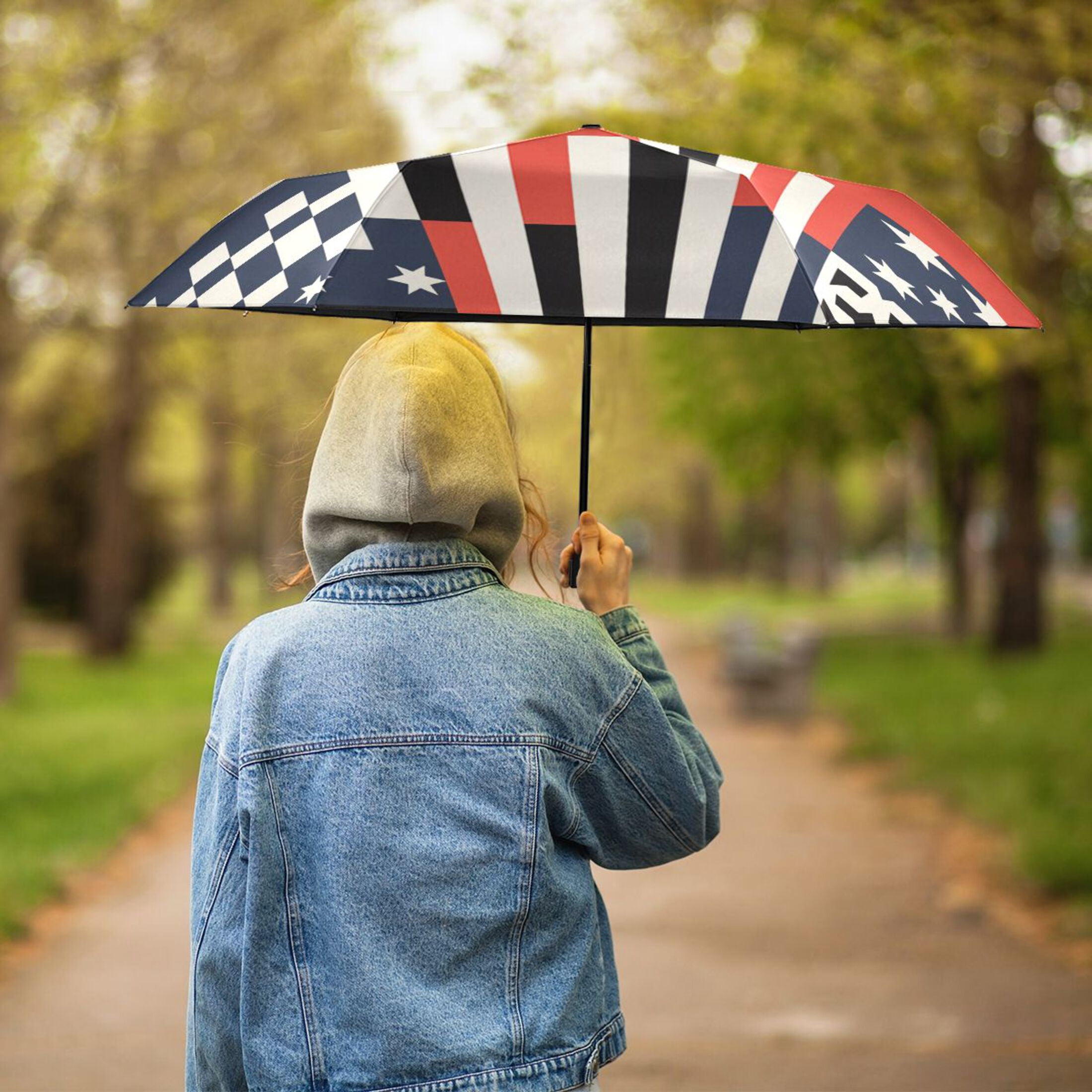 Usa Flag Stripes and Stars Compact Sun Umbrella Windproof Travel Umbrellas for Rain Strong Portable UV Protection
