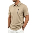 thumbnail image 2 of LEKWK Golf Shirt for Men Short Sleeve Collared Shirt with Zipper Chest Pocket Casual Textured Knit Lightweight Breathable Summer Activewear Khaki XXL, 2 of 6