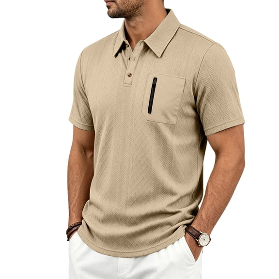COSFO Quarter Zip Big and Tall Polo Shirts for Men Short Sleeve Golf Casual Shirts Classic Fit Pullover Collared with Pocket Solid Tops