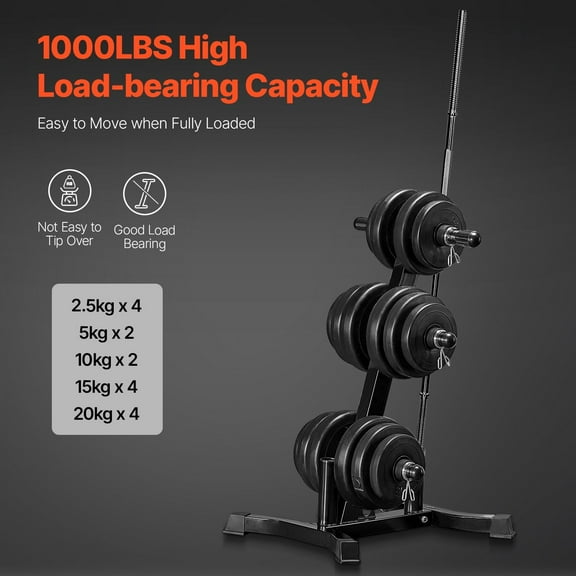 Space Saver Weight Plate and Barbell Holder Stand for 2" Olympic Plates, 1000 lbs Load Capacity