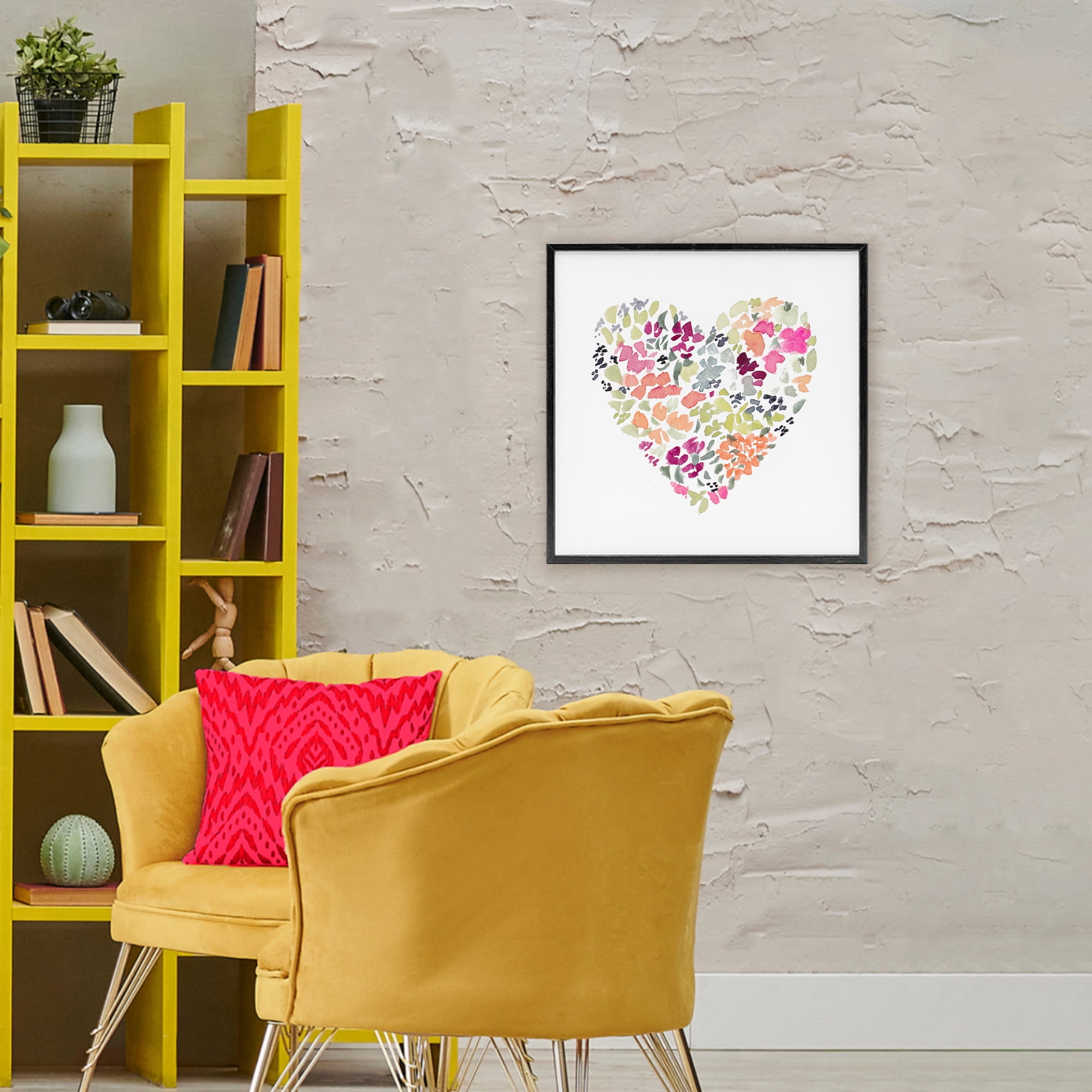 Stupell Industries Blooming Pastel Heart Black Framed Giclee Art, design by Lanie Loreth