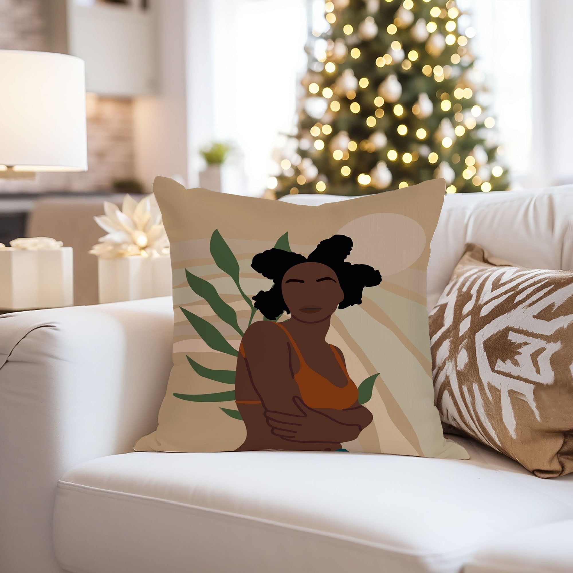 Ethan Taylor People & Portraits Throw Pillow Soft Cushion Cover African American Women Divinely Made Portraits Female Bohemian Decorative Square Accent Pillow Case, 18x18 Inches, Blue, Green - image 4 of 5