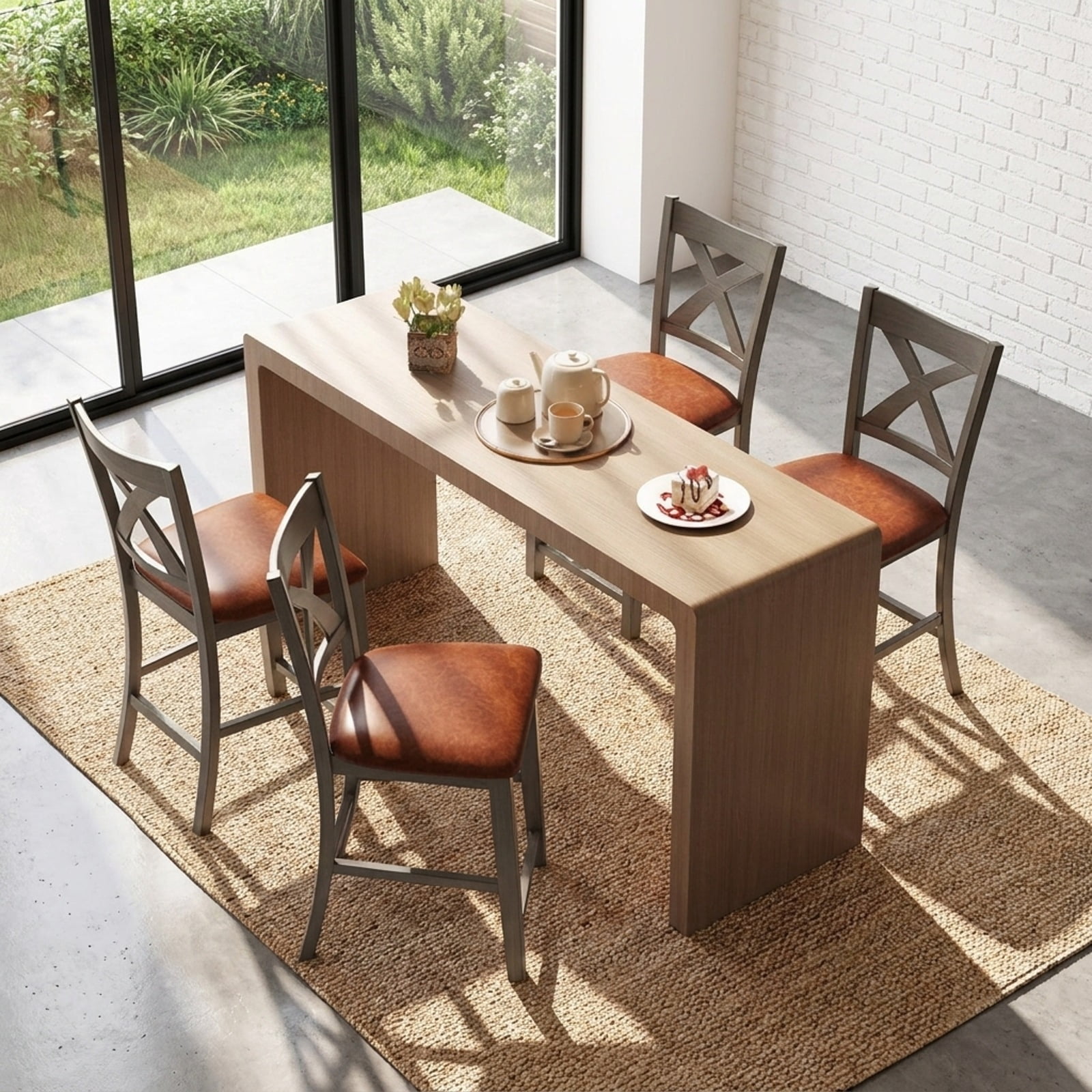 Furnibear Bar Stools Set of 2 with Cross Back and Faux Leather Upholstered Seat