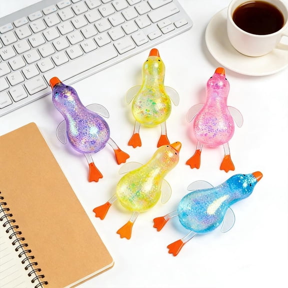 5 Pack Glitter Ducks Fidget Toys, Sensory Stress Relief Squeeze Balls for Adults, Soft Portable Anxiety Relief Desk Toys, Fun Party Favors