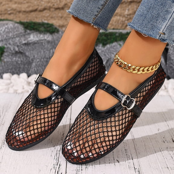 KEVCHE Womens Hollow Out Mesh Mary Jane Shoes, Soft Soled Breathable Flat Casual Footwear, Lightweight Summer Fashion Daily Shoes, Elegant Comfortable Shoes