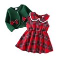 thumbnail image 1 of Conjuntos de ropa para niña, disfraz de Navidad, conjuntos a cuadros, chaqueta de manga larga, mono, falda, vestido, bonito conjunto para recién nacida, verde, de 12 a 18 meses, 1 of 4