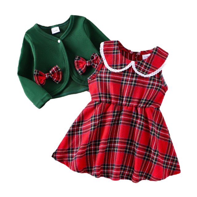 Conjuntos de ropa para niña, disfraz de Navidad, conjuntos a cuadros, chaqueta de manga larga, mono, falda, vestido, bonito conjunto para recién nacida, verde, de 12 a 18 meses