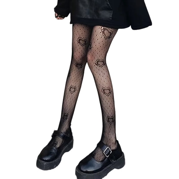 Women's Patterned Tights Heart Fishnet Stockings High Waist Pantyhose Stockings