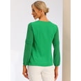 thumbnail image 4 of Top de la blusa de la oficina del trabajo del cuello del ojo de la cerradura de las mangas largas semi transparentes de la gasa elegante de las mujeres Verde Brillante L, 4 of 6