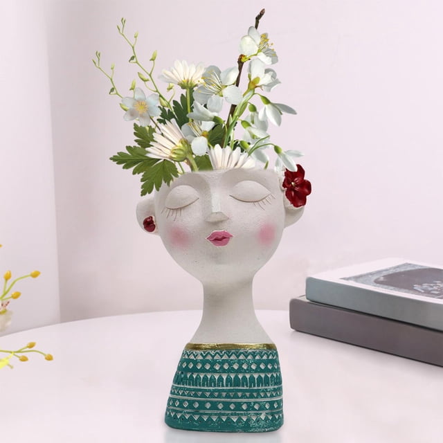 s de estatua de resina para niñas, para plantas de interior, flores secas, soporte para brotes, florero para dormitorio, sala de estar, , VERDE Soledad Jarrón de resina