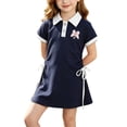 thumbnail image 2 of Afuyipoi Girls Student Style Polo Dress (12M-13Y) Summer Short Sleeve Lapel A-Line Skirt with Side Drawstring for School Navy 8/9, 2 of 8