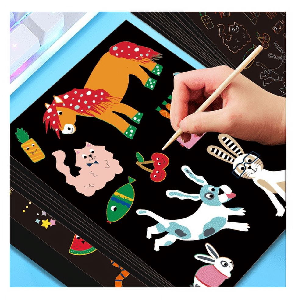 LATA Rainbow Scratch Art Paper and Craft Kits for Kids Activity Games - Unicorn, Animals, and Dinosaur
