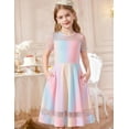 thumbnail image 3 of Arshiner Tween Girls Dress Formal Contrast Mesh Short Sleeve A Line Party Dresses with Pockets, 3 of 6