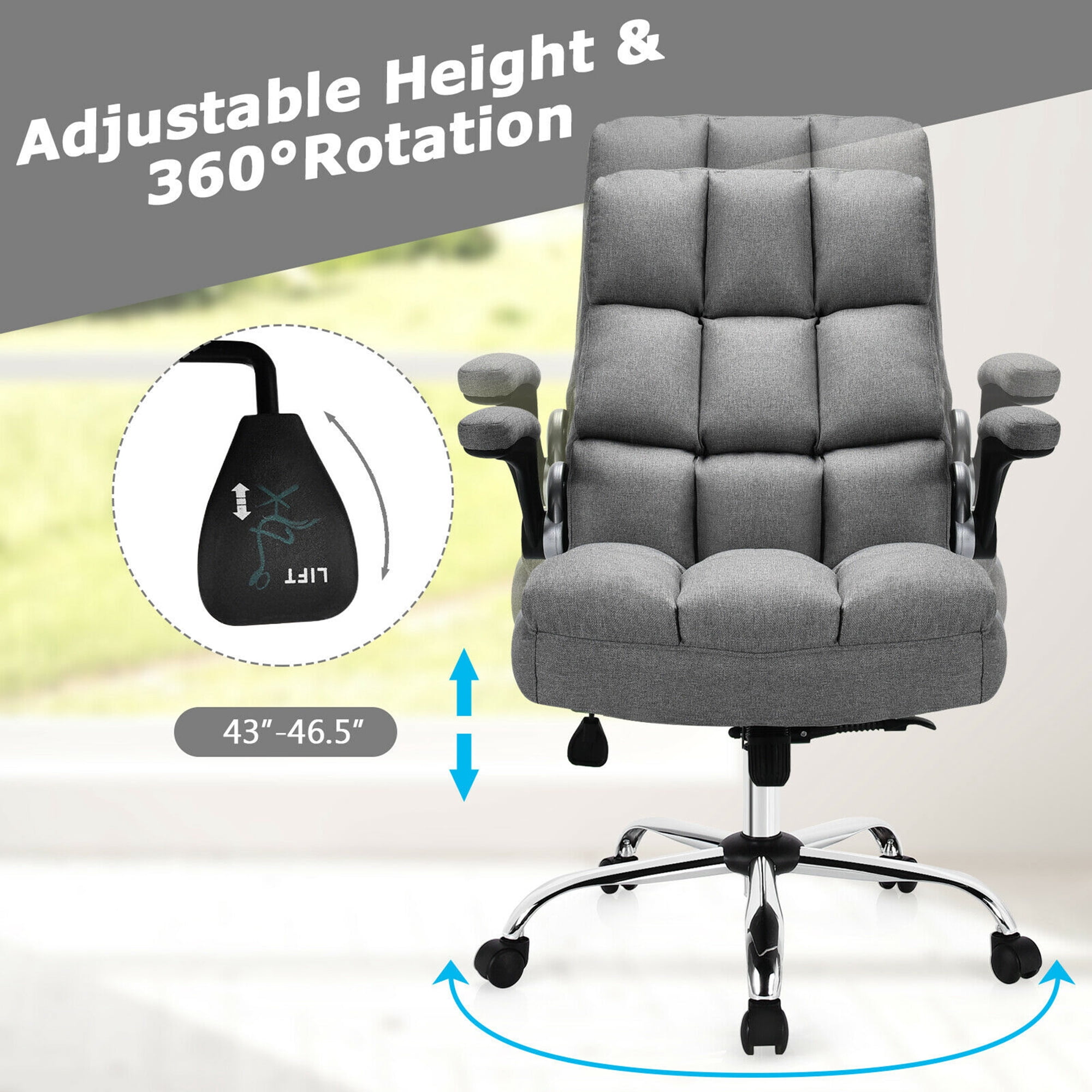 Gymax High Back Big & Tall Office Chair Adjustable Swivel w/Flip-up Arm Grey