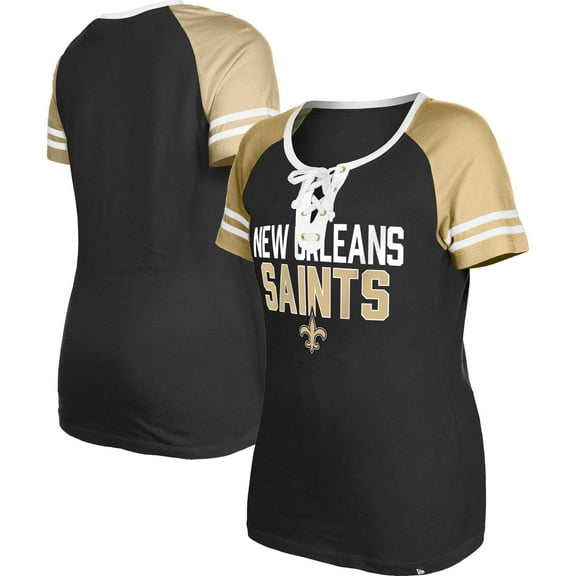 Women's New Era Black New Orleans Saints Raglan Lace-Up T-Shirt