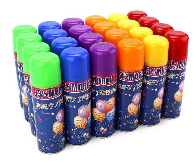 Can of Silly String Box of 12 assorted colours 