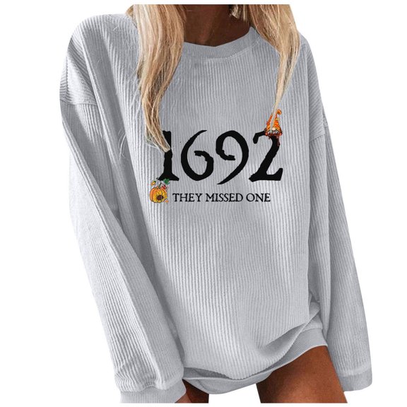 Lolmot Womens 1692 They Missed One Sweatshirts Ribbed Long Sleeve Casual Pullover Halloween Crewneck Sweatshirt Vintage Tops Causal Tunic Shirt