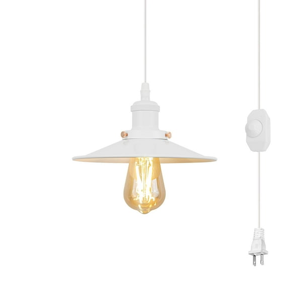 Kiven Plug in Pendant Light,E26 Socket Vintage Hanging Light, Iron Hanging Light Fixture with 15FT Cord Adjustable Height for Dining Room Bedroom Foyer Hallway Kitchen Island,White Finish