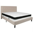 thumbnail image 2 of Emma + Oliver King Panel Tufted Platform Bed/Memory Foam Mattress in Beige Fabric, 2 of 6