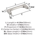 thumbnail image 6 of Amerock Merced 3-3/4 inch (96mm) Center-to-Center Satin Nickel Cabinet Pull, 6 of 7