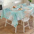 thumbnail image 4 of Teal Red Coastal Jellyfish Rectangle Tablecloth, Summer Nautical Beach Coral Starfish Waterproof & StainResistant Tablecloth, Washable Oil-proof Table Cover for Dining/Party/Wedding/Buffet 60x120 In, 4 of 9