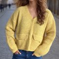 thumbnail image 4 of Aueoeo Crochet Cardigan Sweaters For Women Tops Chunky Knitted V Neck Long Sleeve Button Jackets Open Front Coat Yellow M, 4 of 6