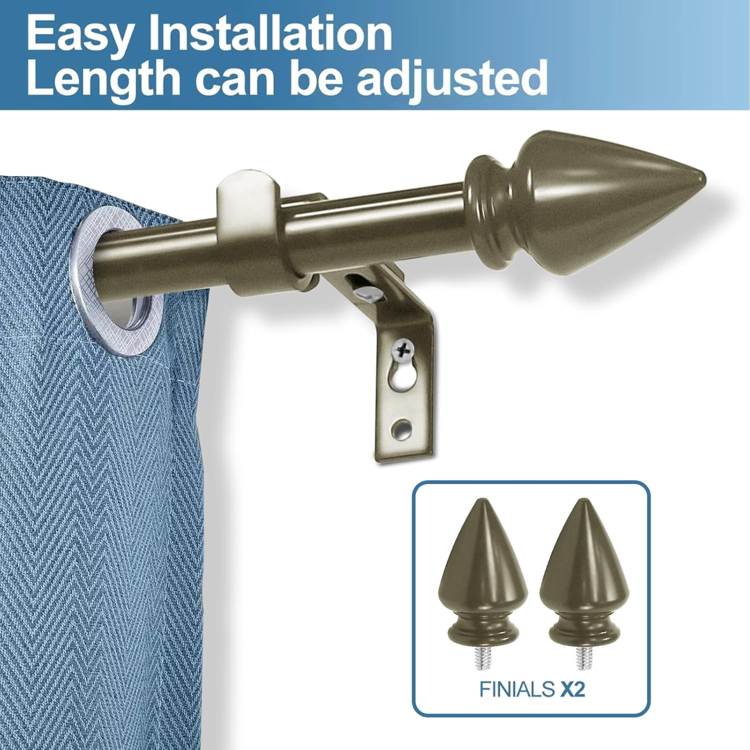 Urbanest Adjustable Single Curtain Rod Set Lance Finials – 5/8-Inch Diameter, With Antique Gold Rod, 28–48 Inches