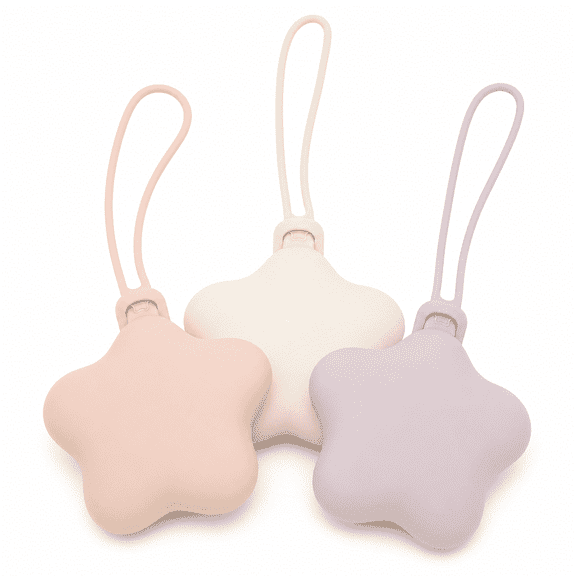 3-Pack Silicone Pacifier Holder Case, Star Shaped Pacifier Pouch and Binky Holder Travel Case for Diaper Bag Stroller, Skin Color, Beige & Purple