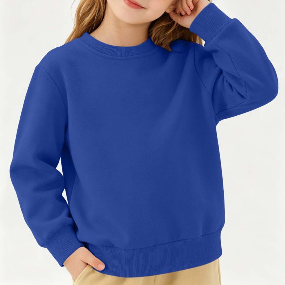 Resicozy Girls Casual Crewneck Sweatshirts Long Sleeve Oversized Cute Pullover Fleece Fashion Fall Tops 4-12 Years Royal Blue 140