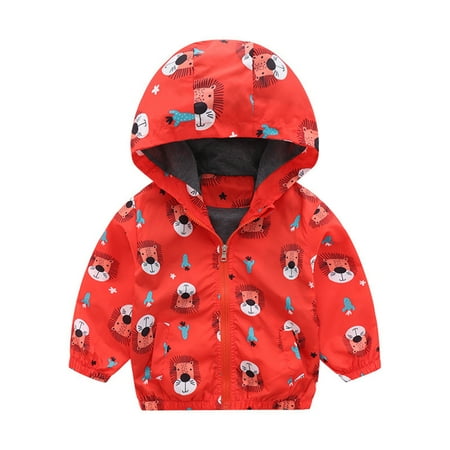 

BIZIZA Infant Baby Coat Pockets Hooded Long Sleeve Cartoon Print Jacket Zip Up for Kids Chlid Tops Red 110