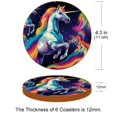 thumbnail image 3 of Unicorn 6PCS Round Coasters Set, Microfiber Leather Drink Coasters, 11x11 cm/4.3x4.3 in, and Heat, Furniture and Tabletops, 3 of 6