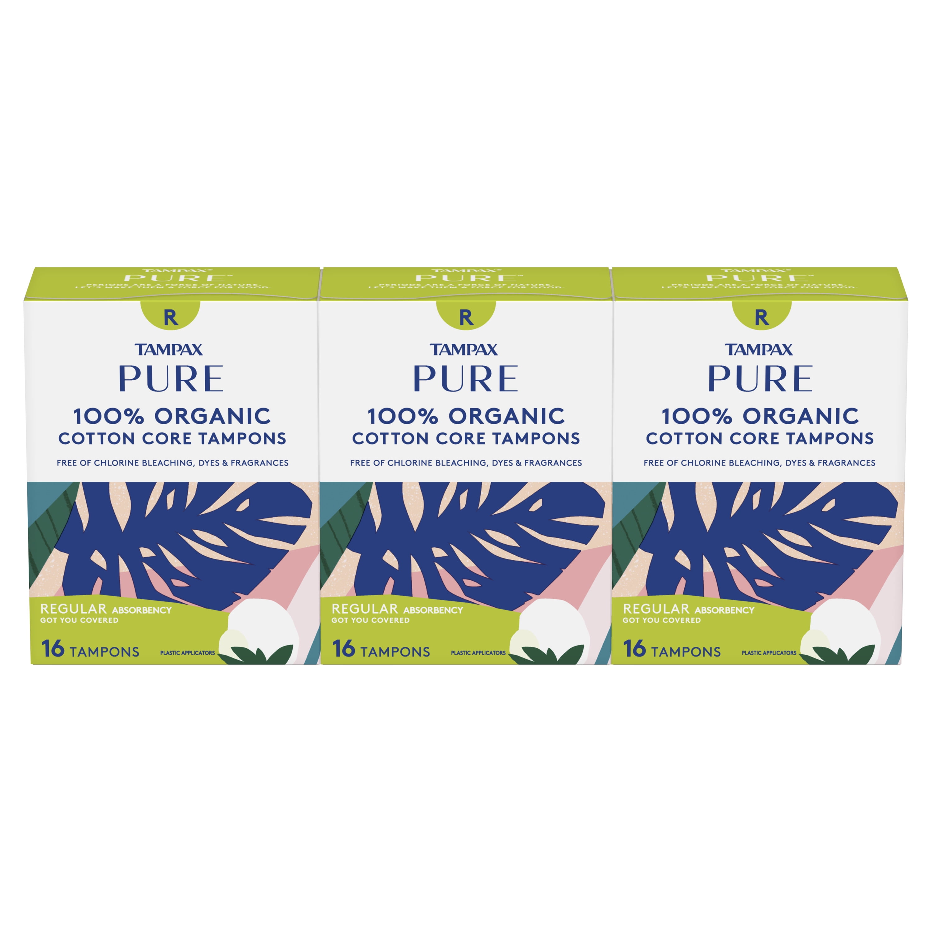 Tampax Pure Organic Regular Absorbency Tampons, Unscented, 48 Ct