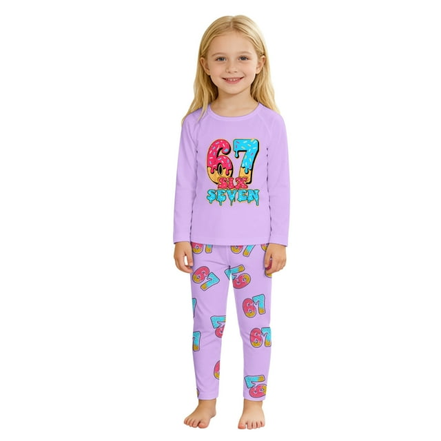 SgJHXb Pyjama à Manches Longues pour Filles avec Col Rond et Manches Raglan pour une Nuit Confortable, Vêtements de Nuit pour Filles Tailles 6-7 Ans